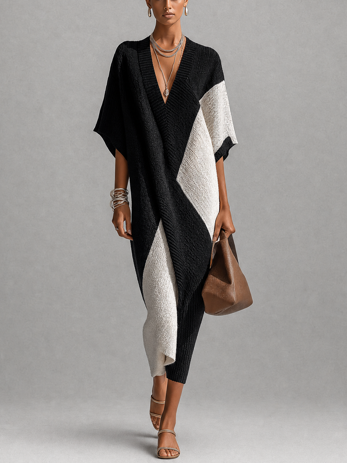 Ventura | Vestido Midi Bicolor Ébano y Marfil