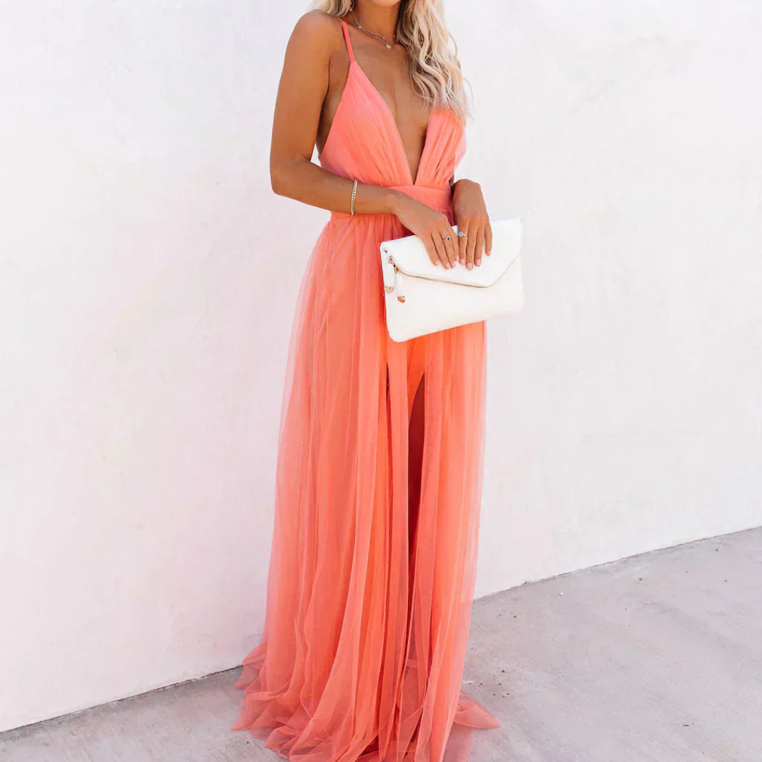 Ffion | Vestido maxi ligero coral