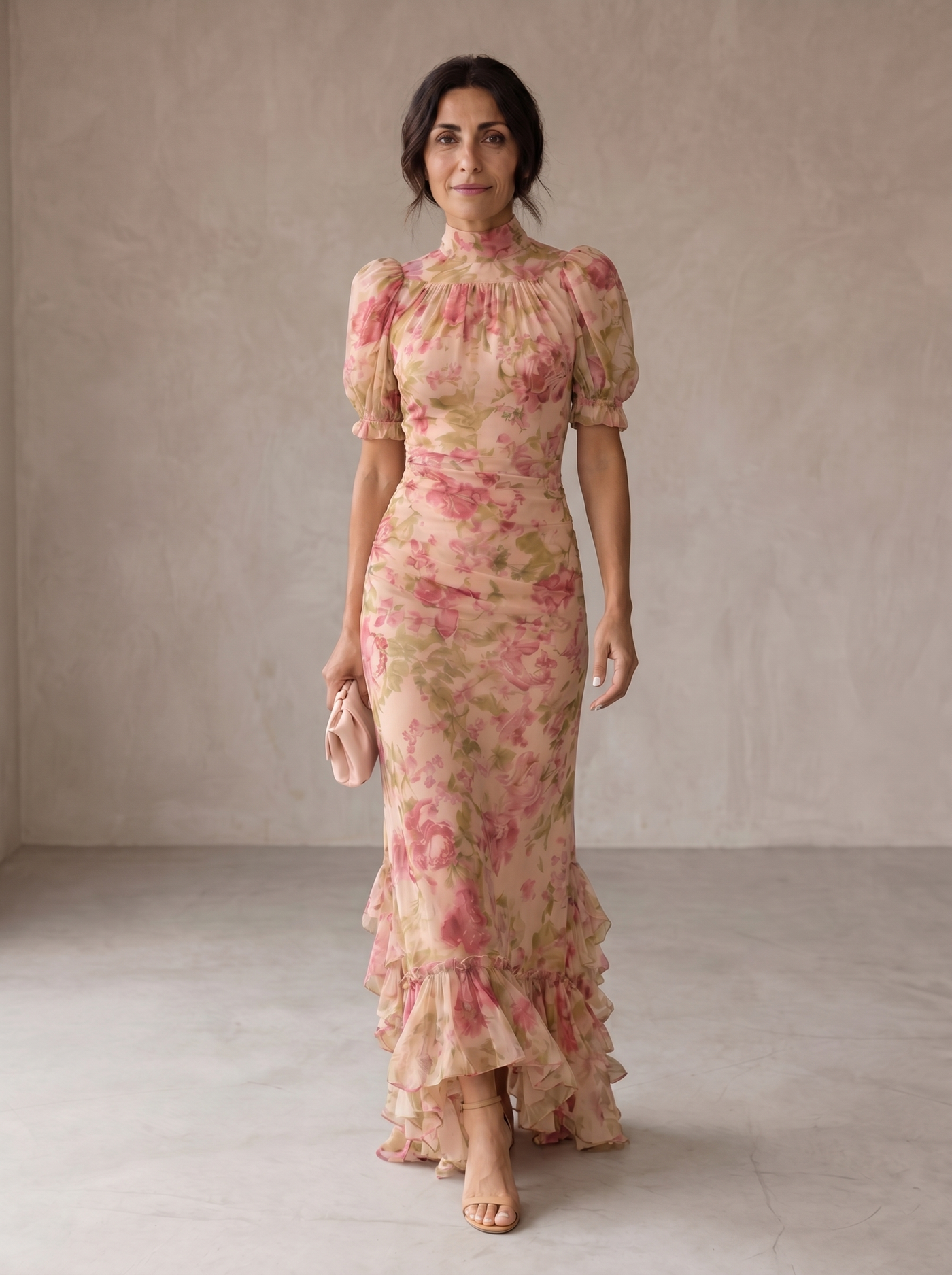 Delaney | Vestido largo de gasa con flores en acuarela