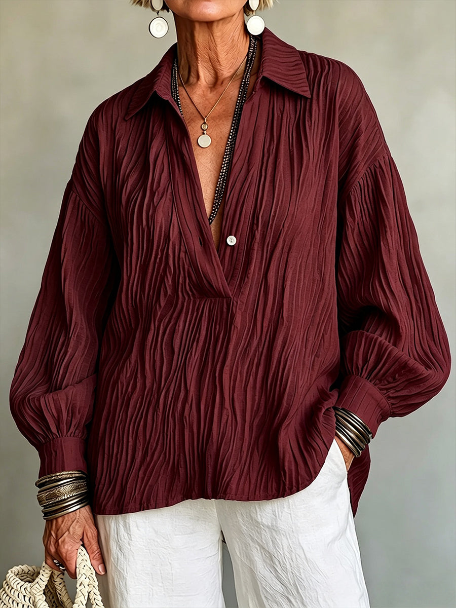 Felisa | Blusa Burdeos Arrugada Cuello V