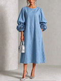Digna | Vestido Midi Denim Chambray con Roscas 3D