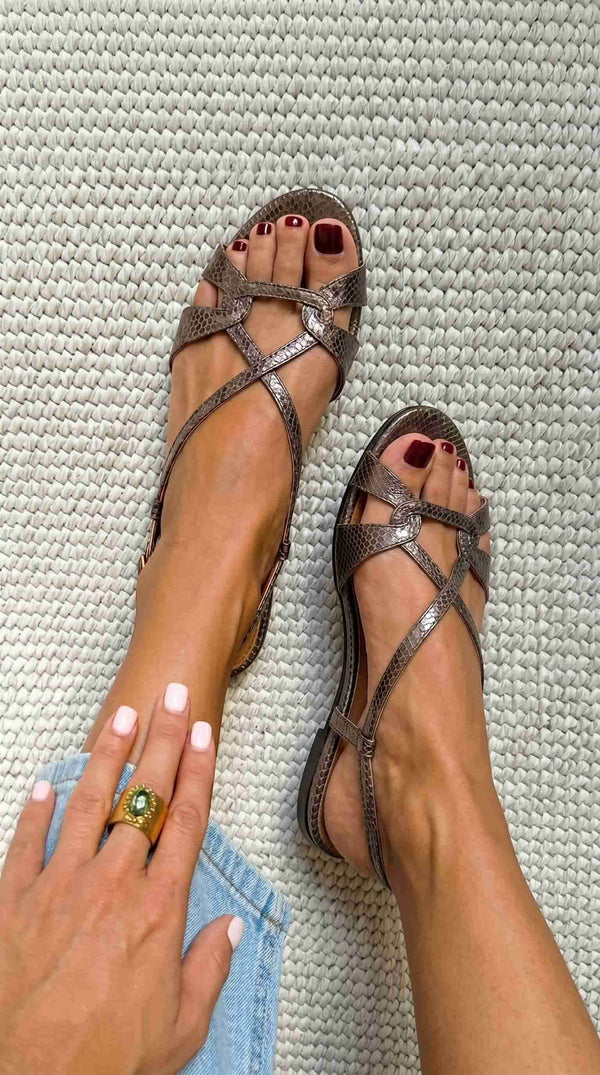 Elia | Sandalias Slingback Serpiente Baja