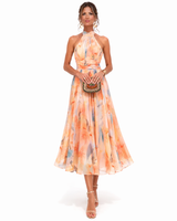 Zahra | Vestido maxi halter con estampado en acuarela
