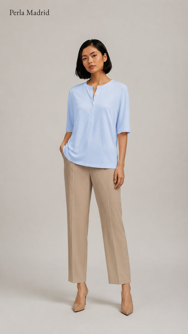 Carlota | Top Henley de algodón con detalle de botones