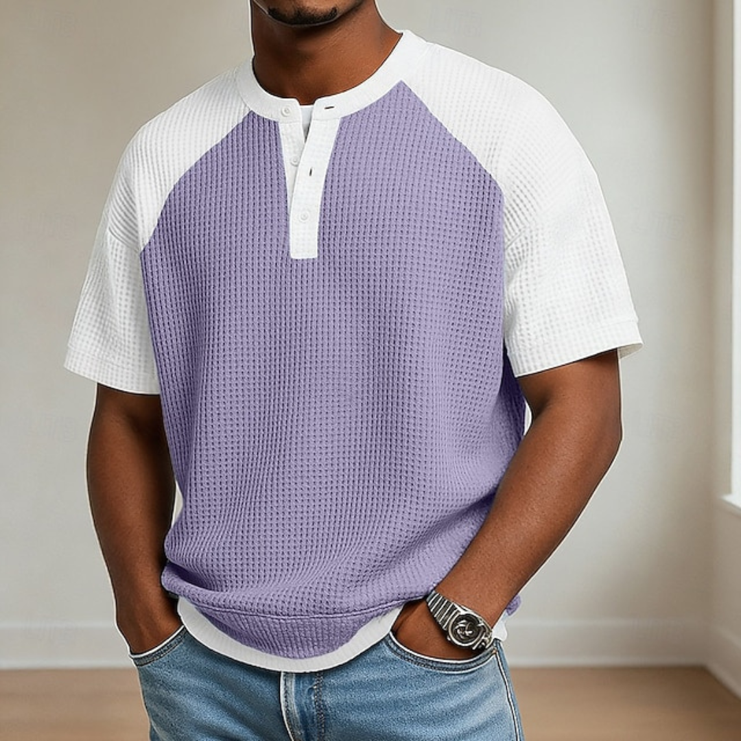 Javier | Camiseta Henley de punto gofrado con bloques de color