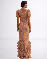 Delaney | Vestido largo de gasa con flores en acuarela