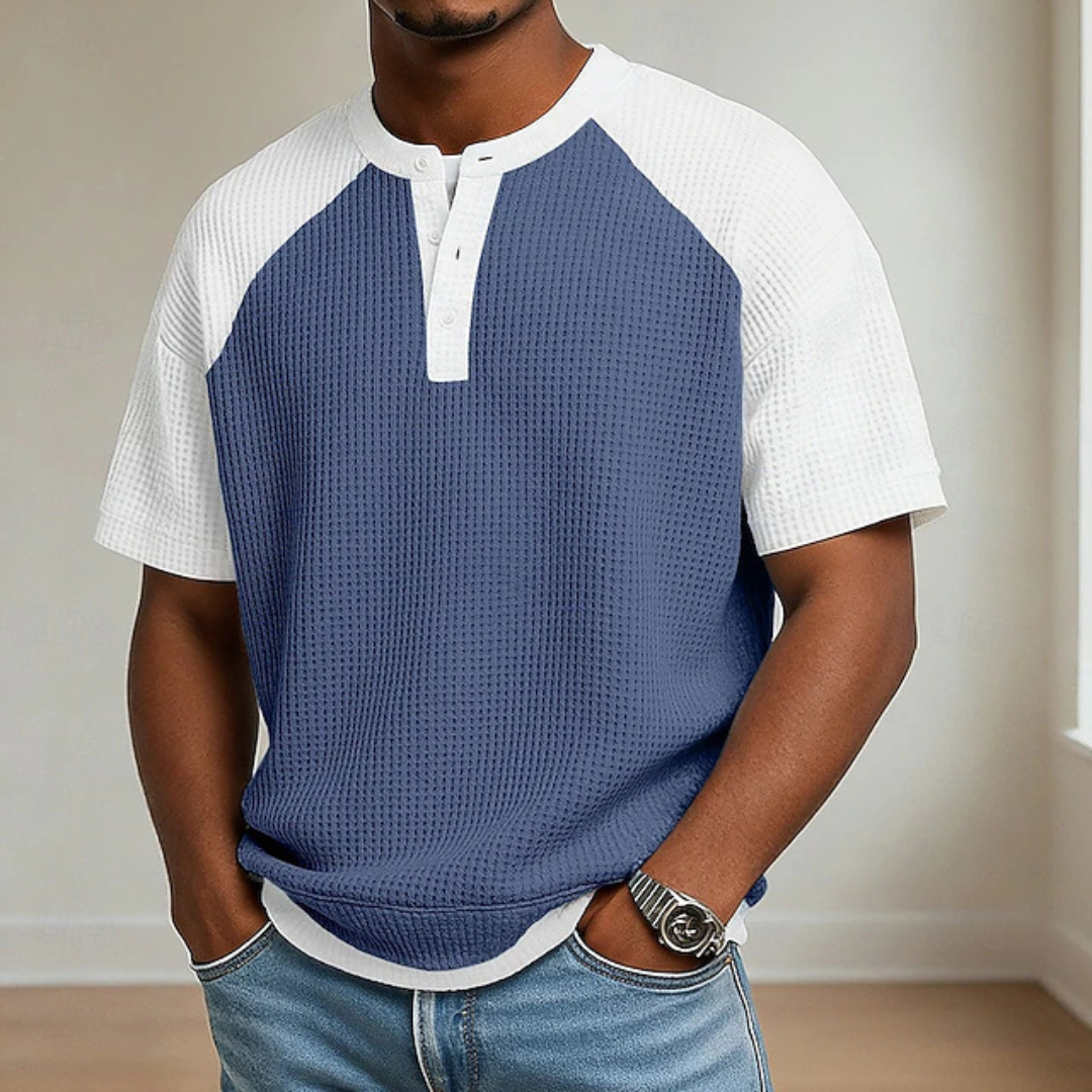 Javier | Camiseta Henley de punto gofrado con bloques de color