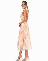 Zahra | Vestido maxi halter con estampado en acuarela