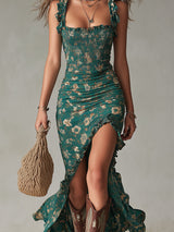 Vesna | Vestido midi boho con mangas de volantes
