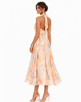 Zahra | Vestido maxi halter con estampado en acuarela
