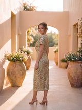 Kristen | Vestido midi de lino y seda en tono cobre
