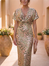 Kristen | Vestido midi de lino y seda en tono cobre