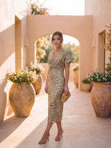 Kristen | Vestido midi de lino y seda en tono cobre