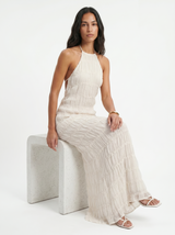 Rosa | Vestido maxi halter con volantes escalonados