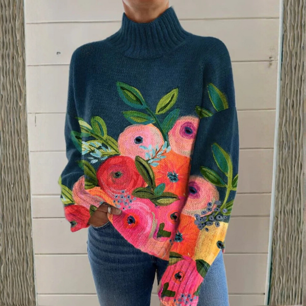 Polonia | Suéter Floral con Cuello Alto