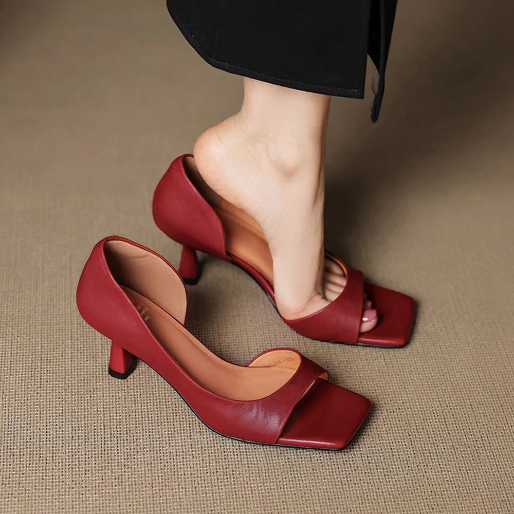 Pía | Tacones de Cuero Punta Cuadrada