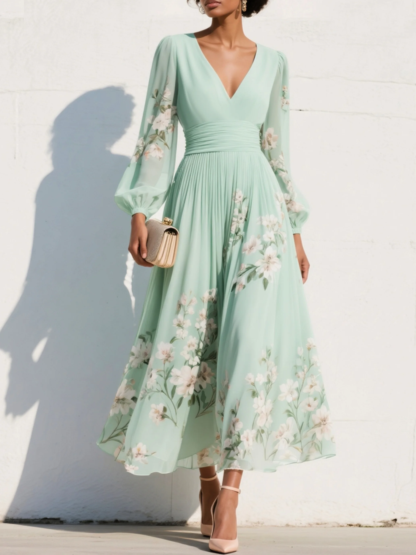 Racheal | Vestido midi floral verde menta