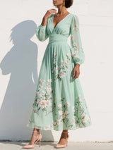 Racheal | Vestido midi floral verde menta