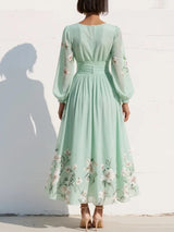 Racheal | Vestido midi floral verde menta