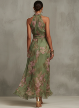 Patricia | Vestido maxi halter floral en acuarela