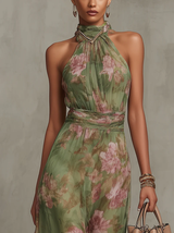 Patricia | Vestido maxi halter floral en acuarela