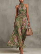 Patricia | Vestido maxi halter floral en acuarela
