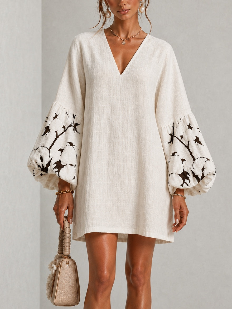 Aintzane | Mini Vestido Bordado Manga Abullonada