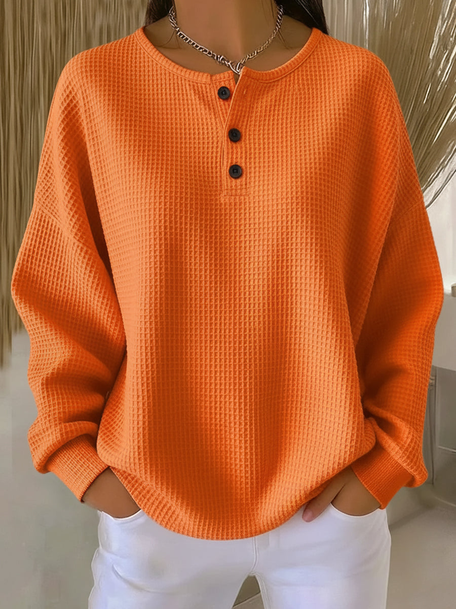 Leovigilda | Sudadera Henley Waffle Acogedora