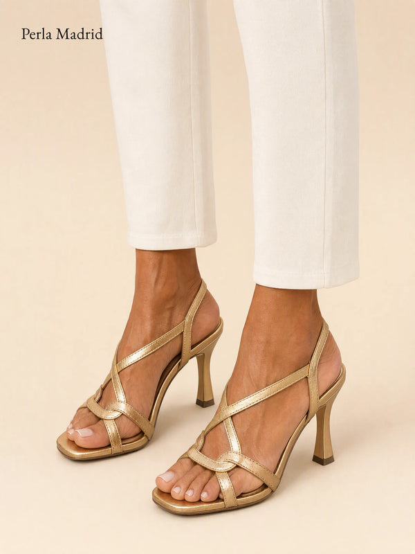 Filomena | Sandalias Doradas con Tacón