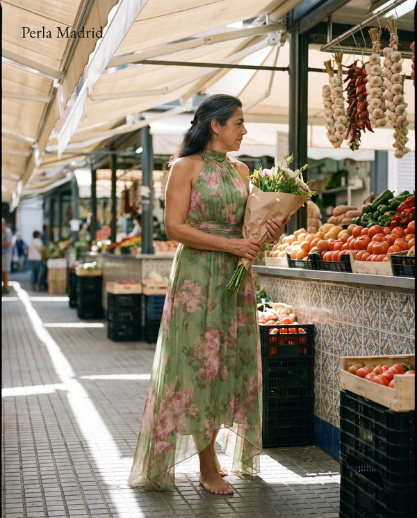 Anhara | Vestido Halter de Tul Floral