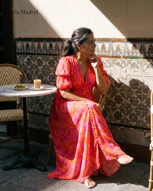 Ciutat | Vestido Largo Fluido Rosa y Naranja
