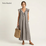 Edelweis | Vestido Maxi Lino con Volantes