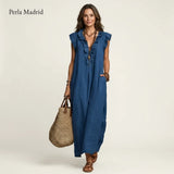 Edelweis | Vestido Maxi Lino con Volantes