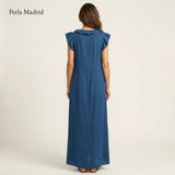 Edelweis | Vestido Maxi Lino con Volantes