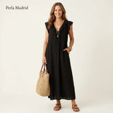 Edelweis | Vestido Maxi Lino con Volantes