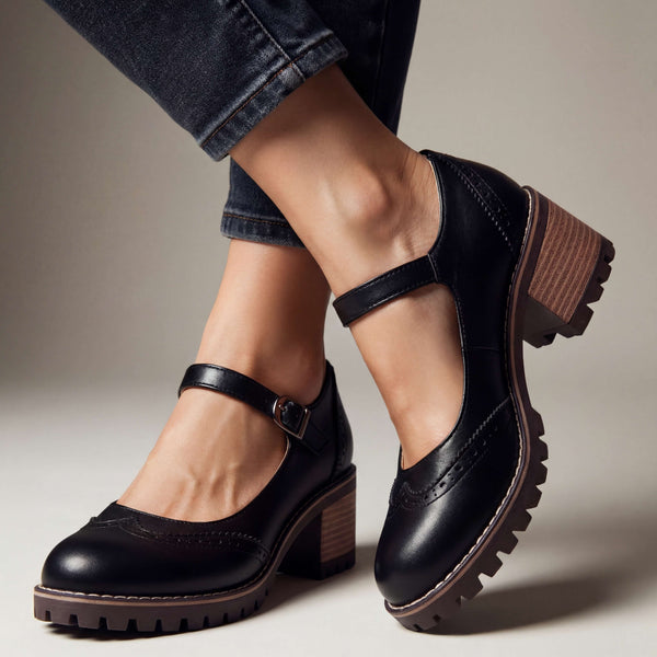 Rina | Tacones Bloque con Detalle Brouge
