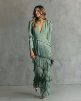 Kristine | Vestido midi con mangas de flecos