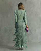 Kristine | Vestido midi con mangas de flecos