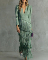 Kristine | Vestido midi con mangas de flecos