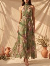 Patricia | Vestido maxi halter floral en acuarela