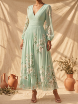 Racheal | Vestido midi floral verde menta