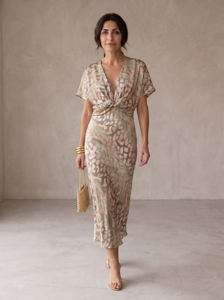 Kristen | Vestido midi de lino y seda en tono cobre