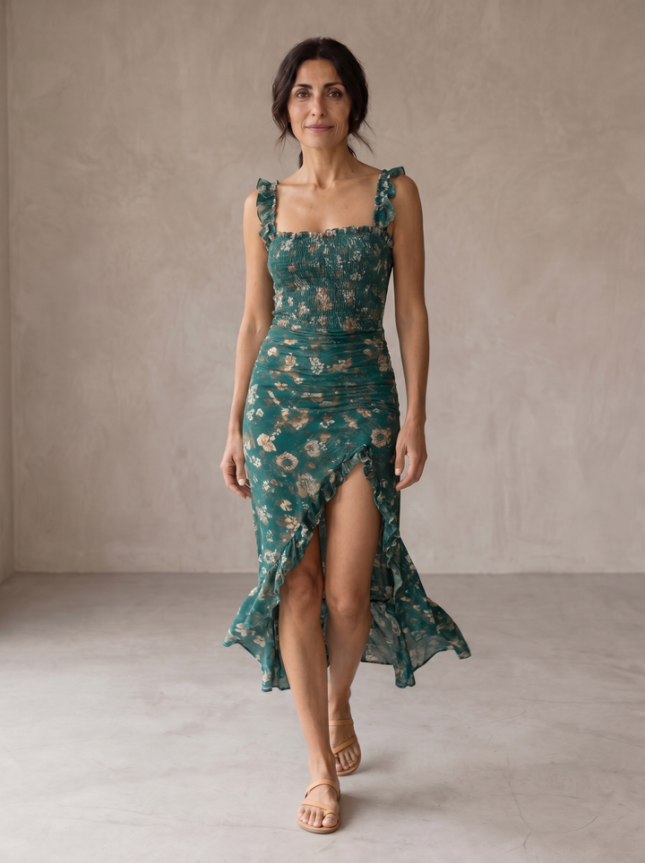 Vesna | Vestido midi boho con mangas de volantes