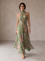 Patricia | Vestido maxi halter floral en acuarela