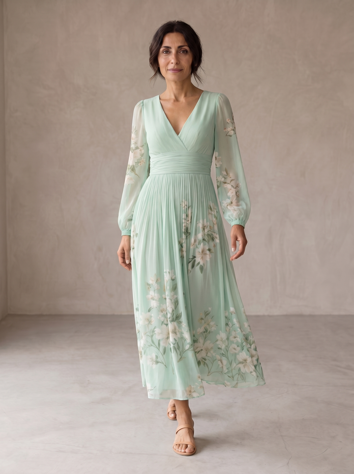 Racheal | Vestido midi floral verde menta