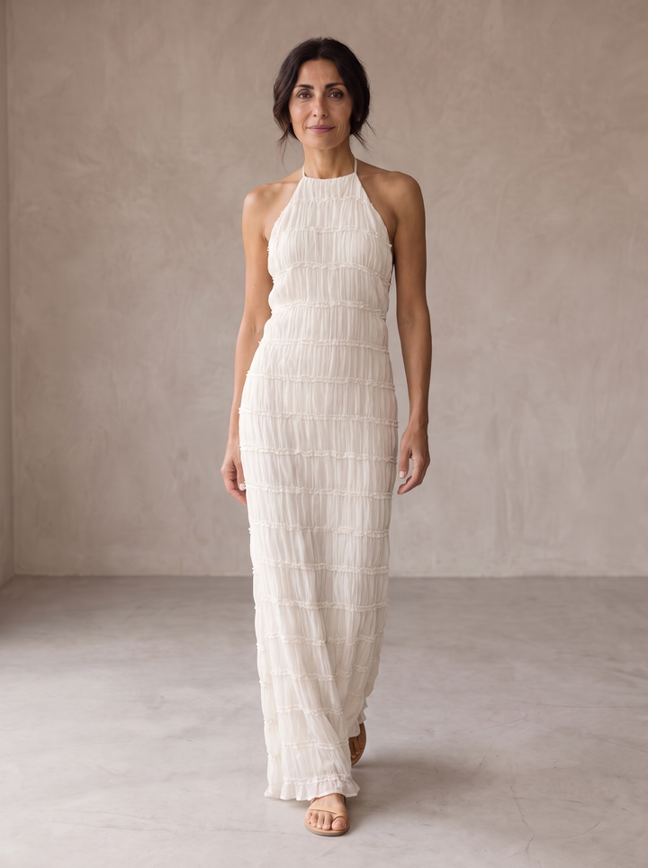 Madeline | Vestido maxi halter con volantes escalonados