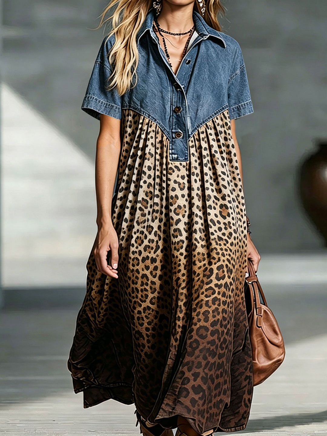 Maruja | Vestido Midi Denim Leopardo