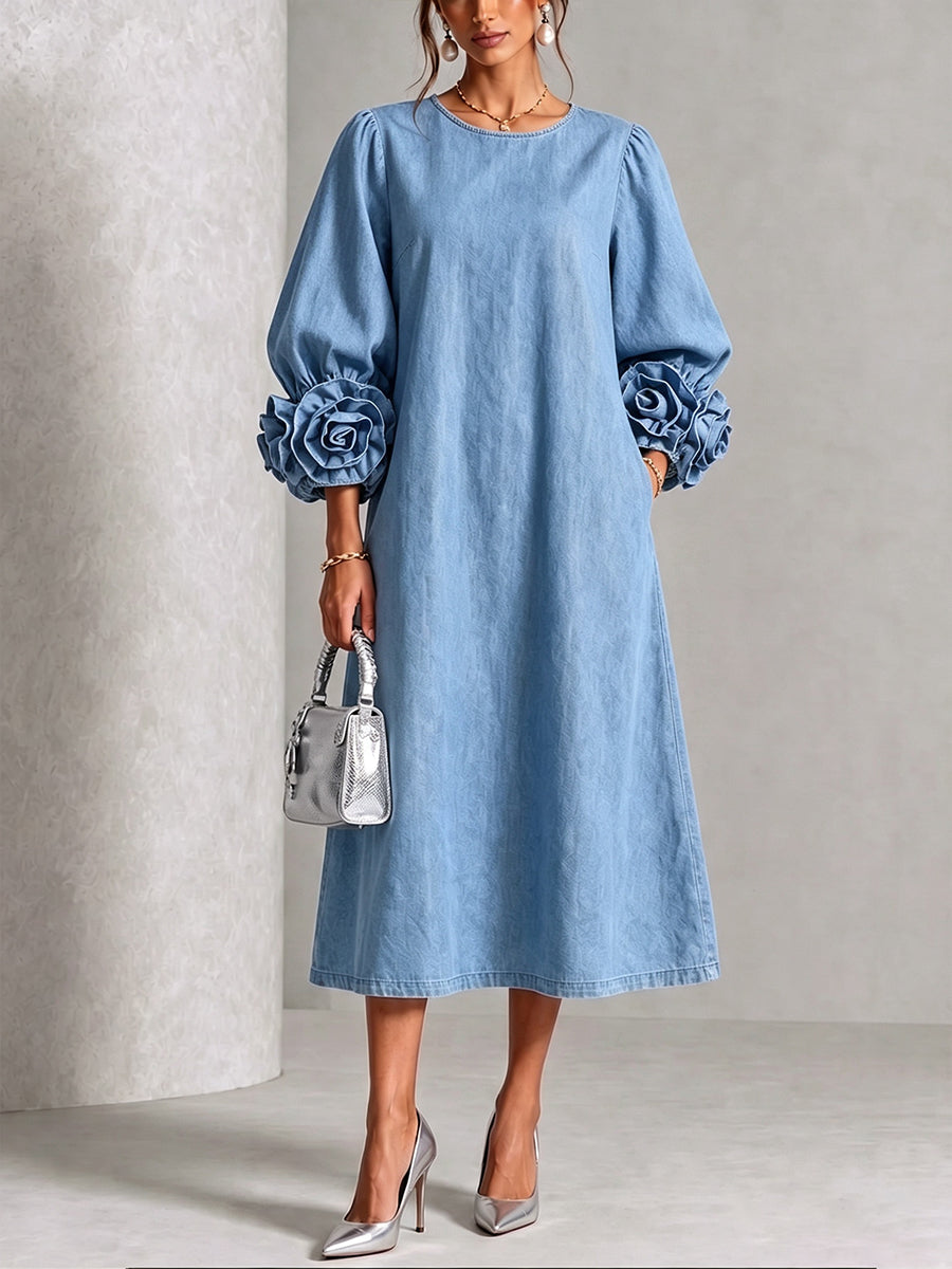 Digna | Vestido Midi Denim Chambray con Roscas 3D