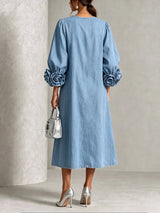 Digna | Vestido Midi Denim Chambray con Roscas 3D